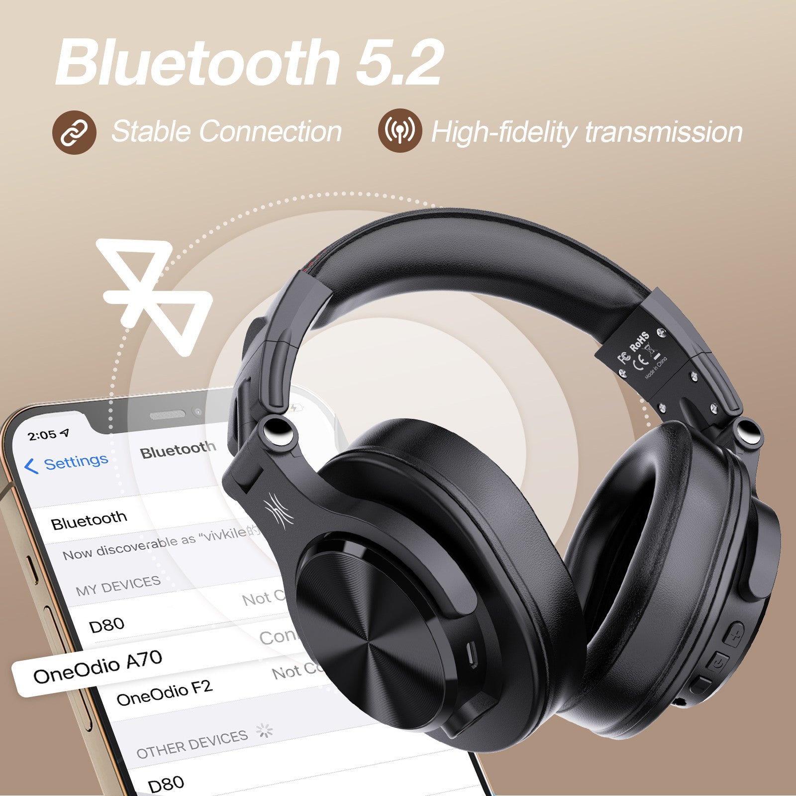 Oneodio-auriculares inalámbricos A70-X para teléfono móvil, audífonos  deportivos con Bluetooth 5,2, manos libres, con micrófono, color oro rosa